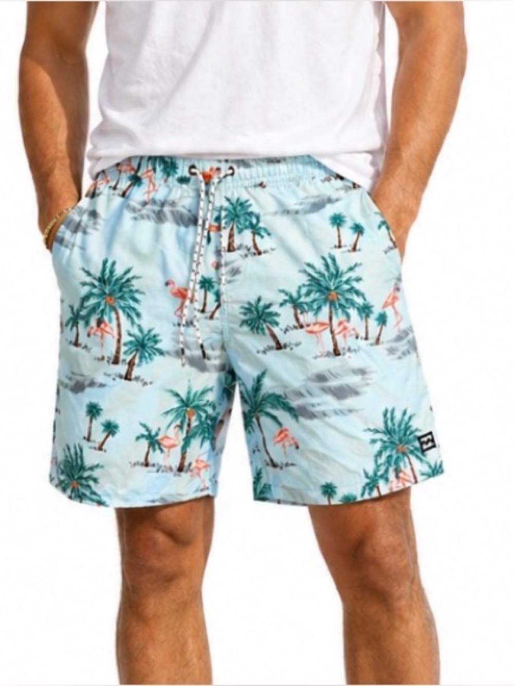 Billabong men's swim trunks Hawaiian tropical palm tree unlined SZ LG swimsuit